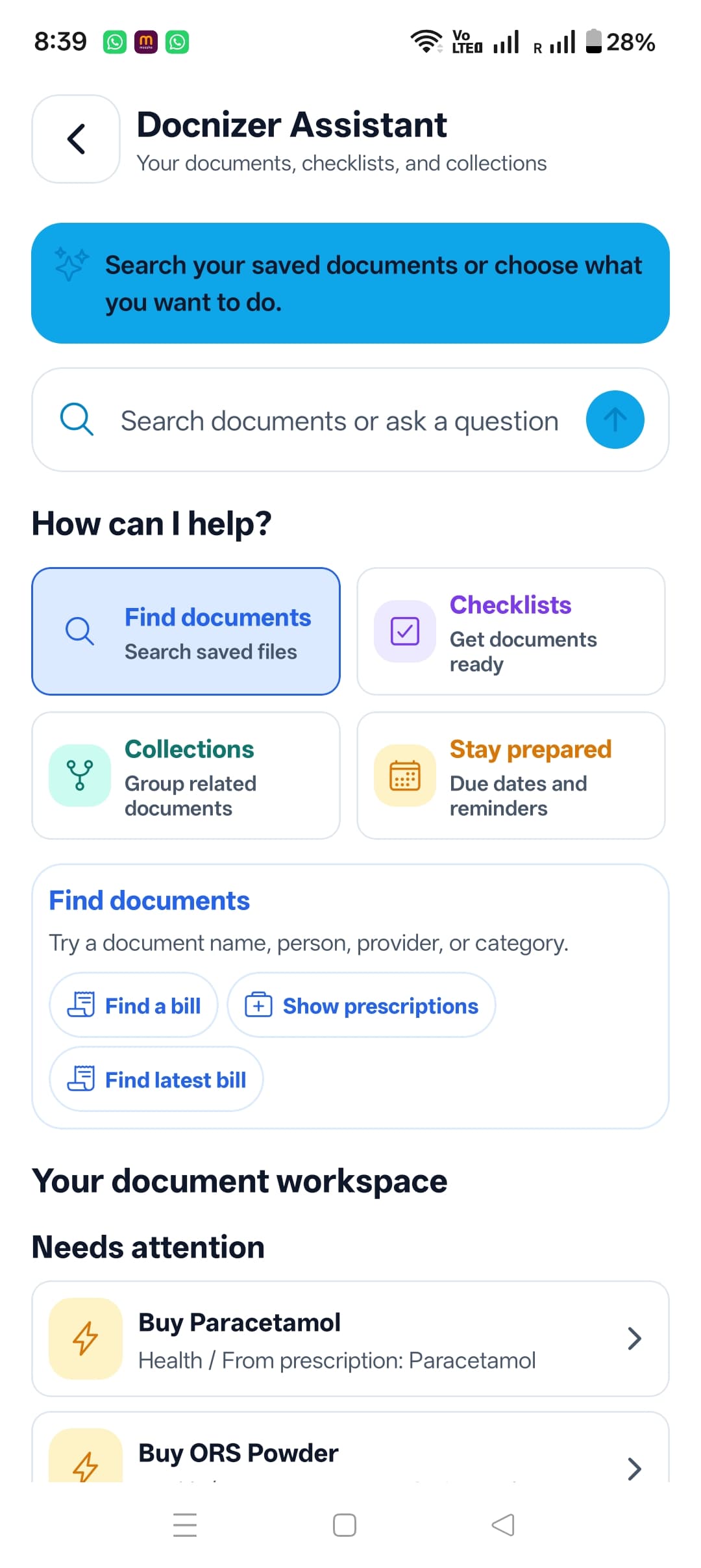 Docnizer Assistant search workspace