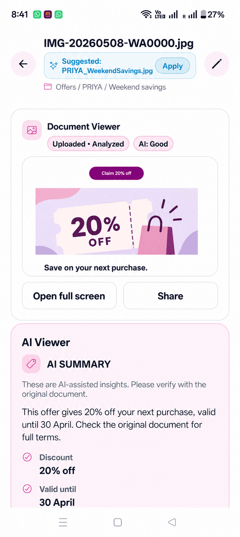 Docnizer AI Viewer showing document insights