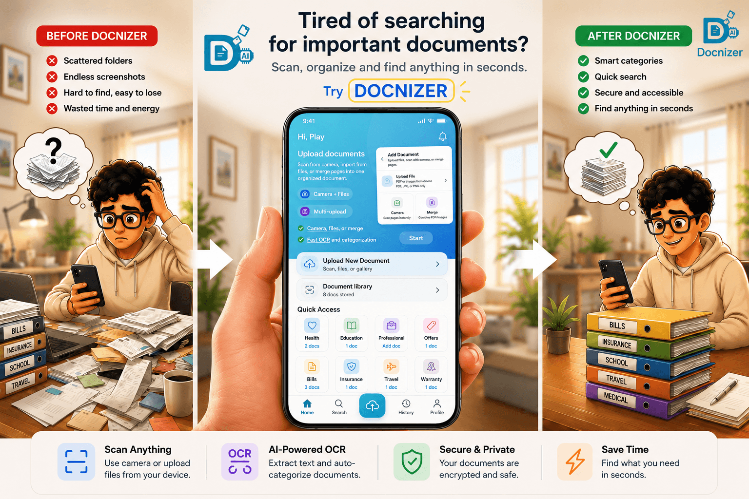 Docnizer before and after search story
